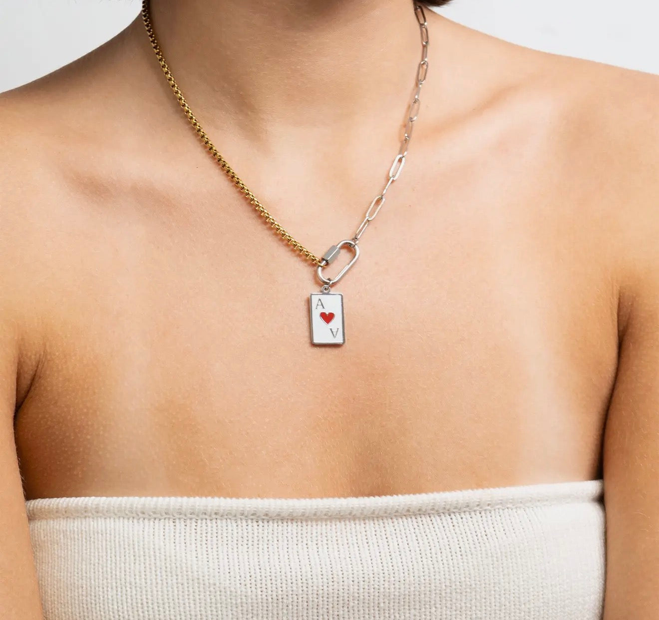 Mixed Metal Paperclip Carabiner Necklace