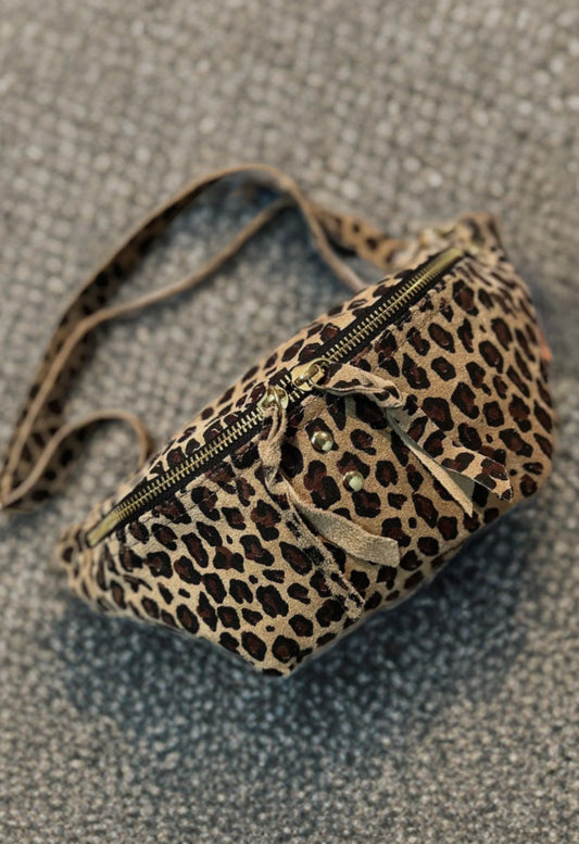 The Nellie Italian Suede Leopard Sling Bag