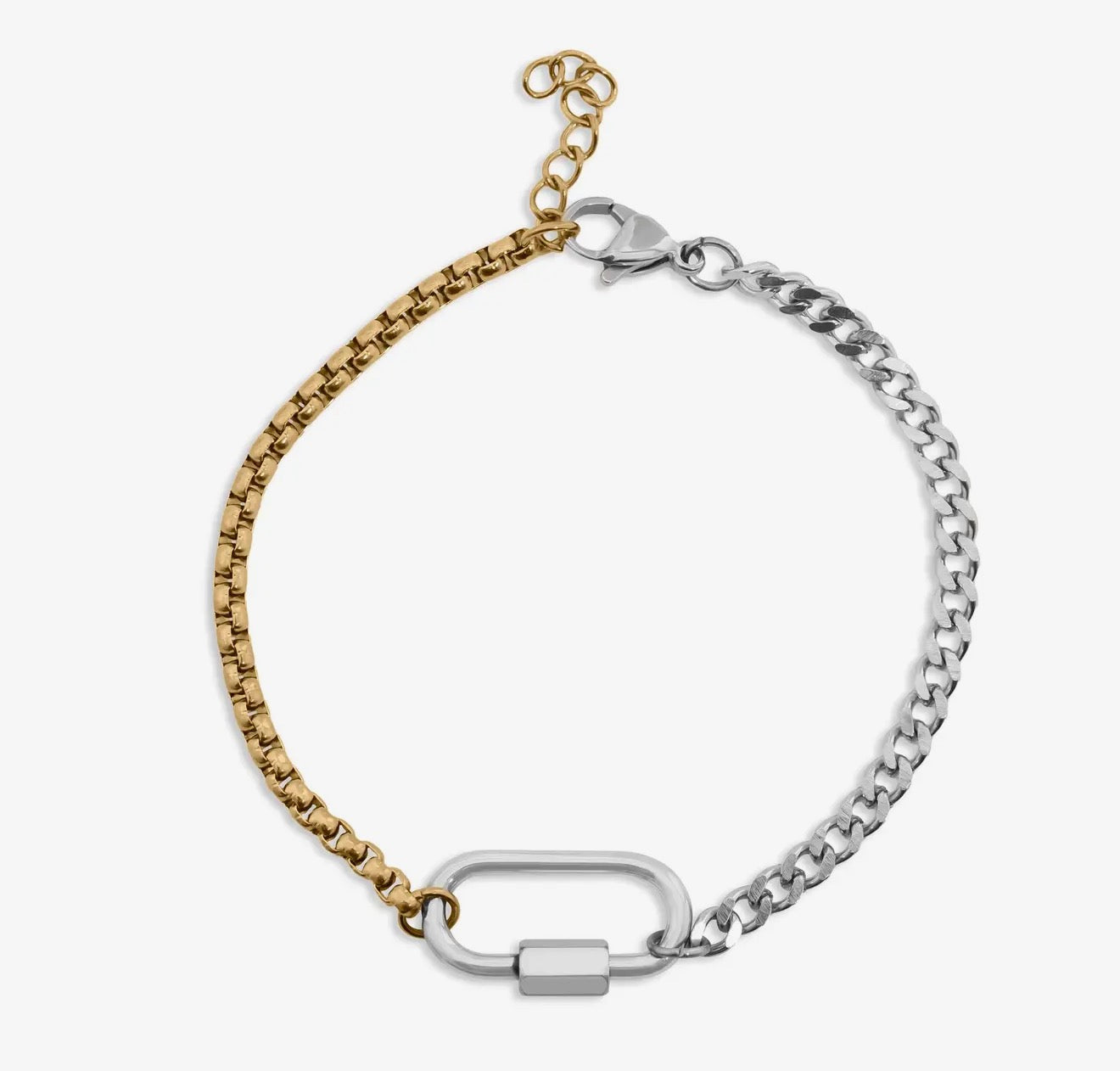 Mixed Metal Split Chain Carabiner Bracelet