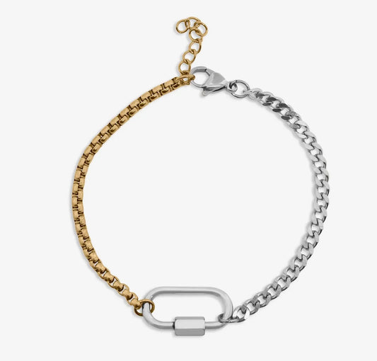 Mixed Metal Split Chain Carabiner Bracelet