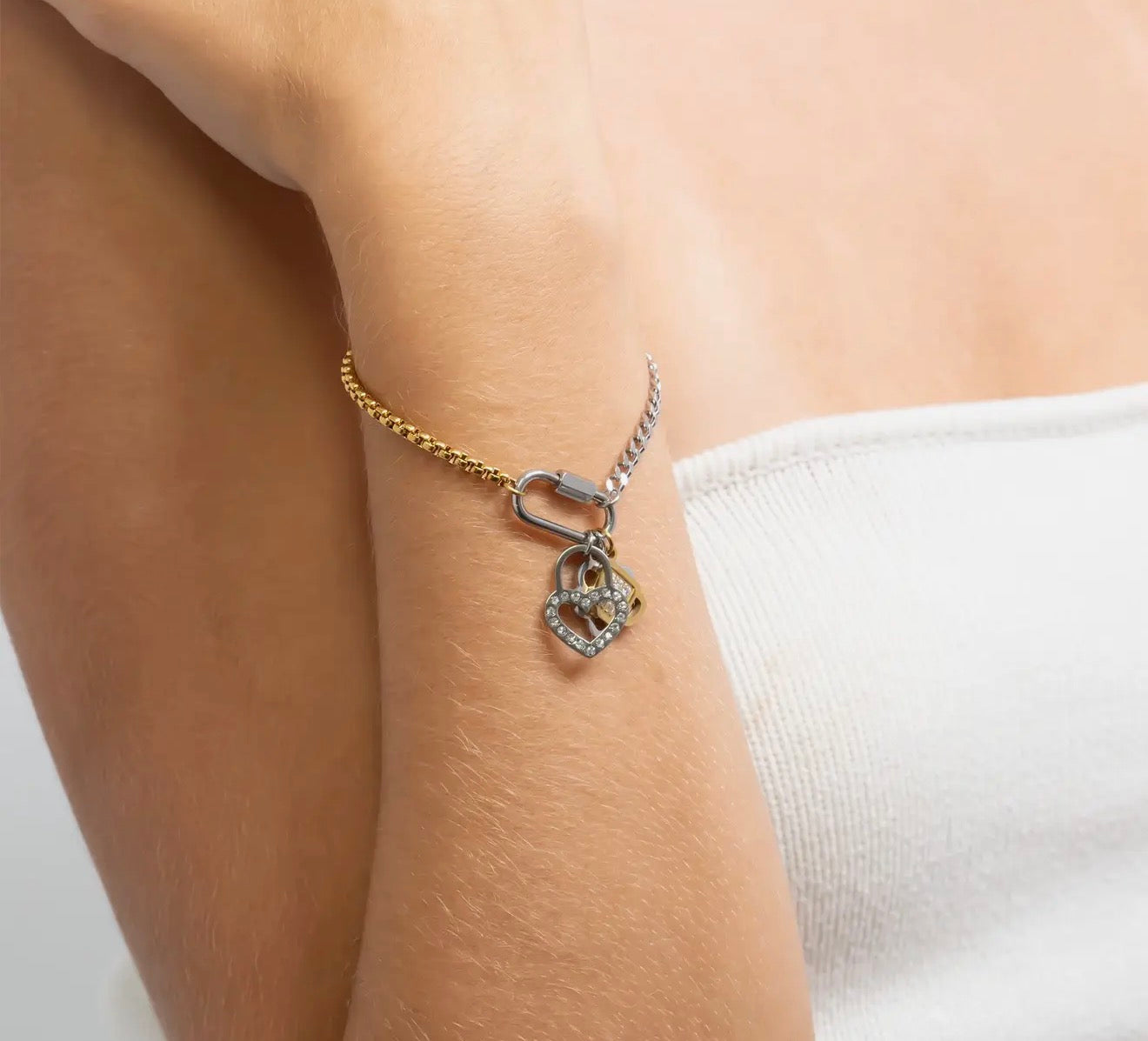 Mixed Metal Split Chain Carabiner Bracelet
