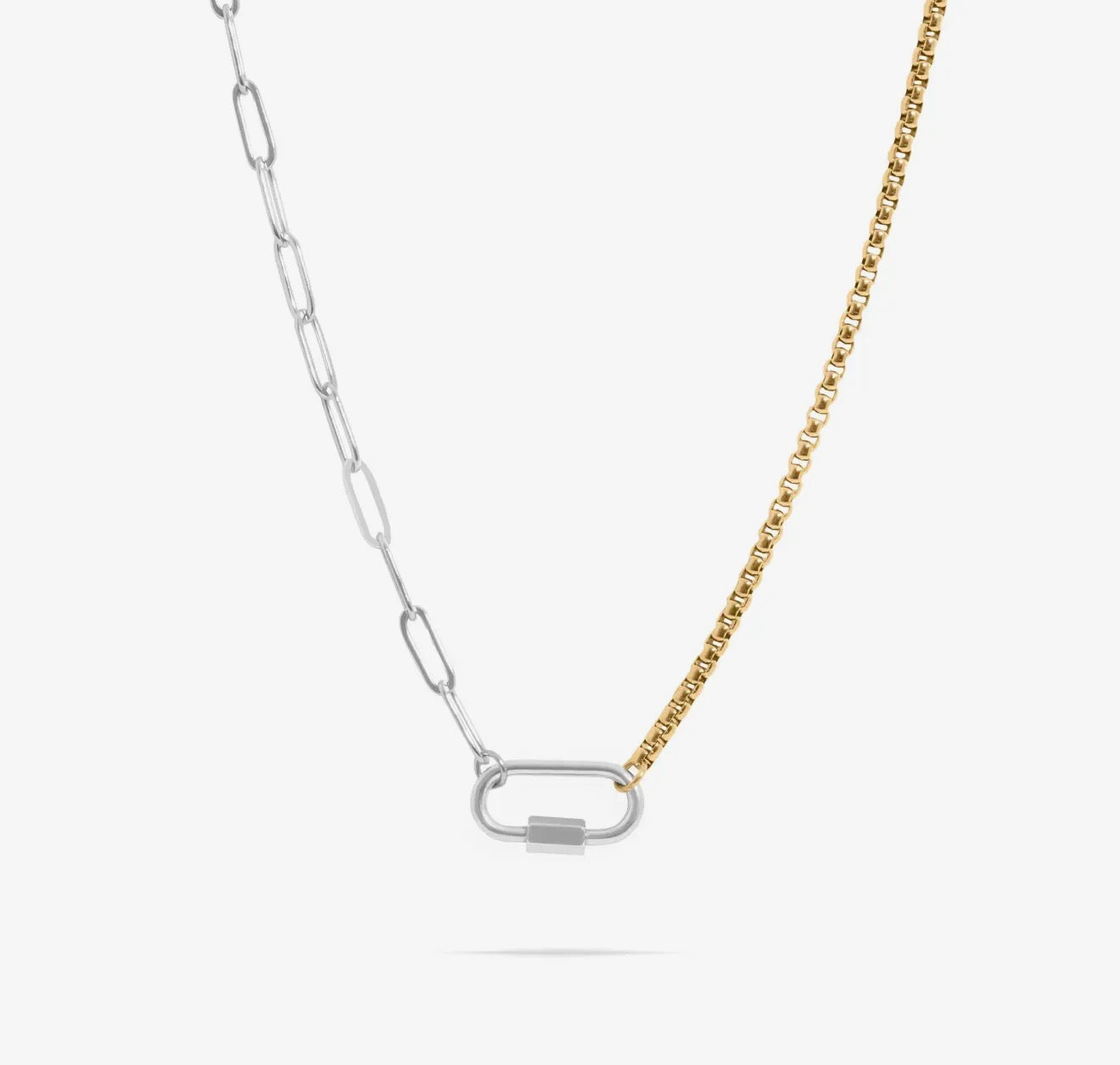 Mixed Metal Paperclip Carabiner Necklace
