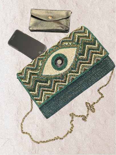 American Beyond Evergreen Eye Beaded Clutch