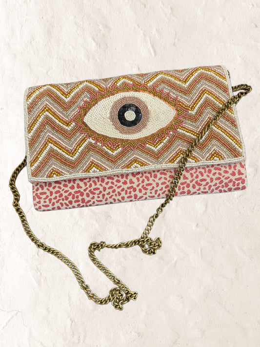 American Beyond Rose Gold Eye Beaded Clutch